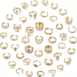 여성용 Acruccen 46개 토링 조절 가능 빈티지 보헤미안 세트 오픈 스네이크 플라워 밴드 너클 테일 실버