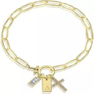 이니셜 크로스 팔찌 18K 골드 도금 페이퍼클립 링크 체인 여성 맞춤형 발렌타인 데이 선물용 앙증맞은 A-Z