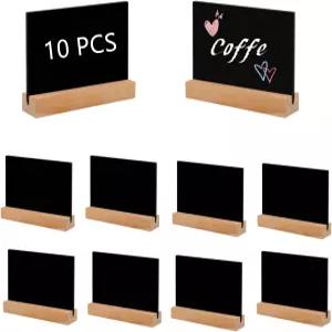 4 x 3 인치 미니 칠판 간판 10 개의 양면 테이블탑 우드 베이스 스탠드가 있는 직사각형 식품 라벨 파티
