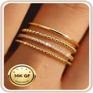 여성용 로얄룩 스태킹 가능한 노태리시 트렌디한 앙증맞은 14K 골드 도금 너클 큐빅 지르코니아 얇은 엄지