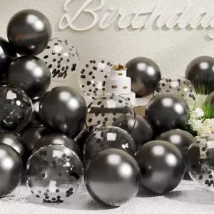 생일 졸업 기념 파티 장식용 SUWEN 블랙 메탈릭 풍선 및 색종이 세트 47PCS 라텍스 헬륨 크롬