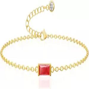 여성용 HEVOCY 탄생석 골드 팔찌 다인 체인 14k 도금 링크 매력 얇은 내구성 패션 트렌디 주얼리 선물 엄마