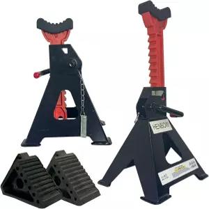 헨보우 잭 스탠드 3 톤 솔리드 휠 초크 6600파운드 용량 11 -16.33 조절 가능한 차량 트 더블 핀 잠금 블랙