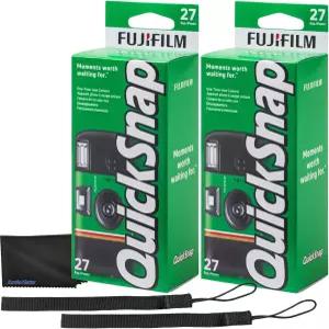 후지필름 퀵스냅 플래시 400 일회용 카메라 27 노출 - 내장된 2팩과 손 스트랩 2개 주간 또는 야간 촬영용