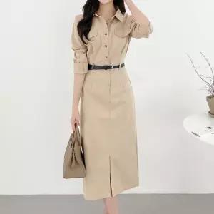 뒷밴딩 벨트세트 롱 셔츠원피스