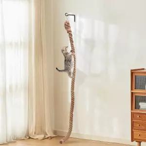 고양이 클라이밍 로프 - 벽/천장 장착 천연 황마 걸이 장난감 실내/외 후크 긁힘 방지 6.56피트