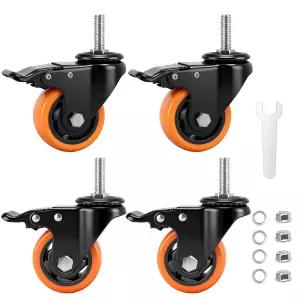 캐스터 휠 3인치 세트 4 1/2 -13 x 1 스크류 직경 나사 길이 1.5 스템 가구 및 작업대 카트용 잠금 산업용
