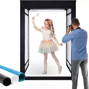 48인치 x64인치 x40인치 대형 사진 스튜디오 라이트 박스 3가지 색상 배경이 있는 8개의 LED 패널 디밍