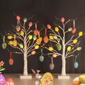 타이머 부활절 장식 파티를 위한 24인치 이스터 트리 조명이 있는 달걀 장식품이 흰색 자작나무 2팩 함께