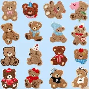 DIY 곰돌이 자수 패치 와펜 16종 세트 귀여운 테디베어 자수 패치 다양한 곰돌이 디자인 모음 귀여운 동물