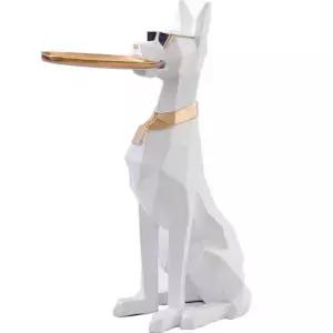 도베르만 강아지 조각상 현관인테 거치대 골드 트레이 개조각품 반려견장