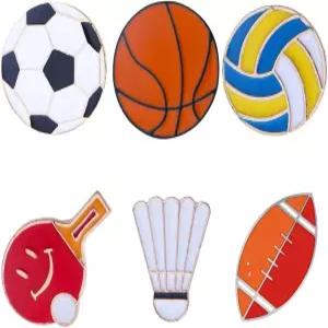 12PC 스포츠 핀 배지 농구 축구 탁구 배구 배드민턴 로고 라펠 브로치 스카프 백팩
