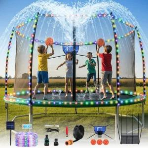 트램펄린 액세서리 키트 미니 농구공 3개 포함 농구 후프 52FT 태양광 조명 8 10 12 14 15 야외 모드