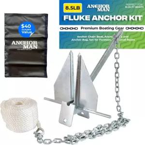 앵커맨 프리미엄 보트 앵커 키트 플루크 스타일의 소형 해상 체인 로프 및 무료 보관 가방 포함