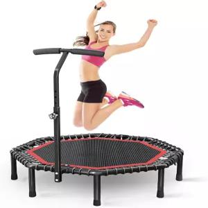 원링크 50인치 팔각 리바운더 트램펄린 조용한 번지 코드가 있는 피트니스 T-조절 핸들 바 실내/외 운동