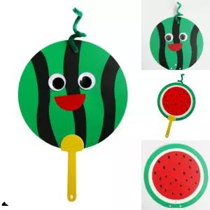 수박부채 만들기 과일 모양 종이 미술 부채 놀이 재료 여름 방학 활동 꾸미기 소품 (3개)