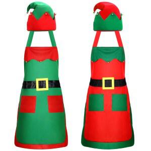 BOARDFEB 2세트 크리스마스 앞치마 엘프 남성 포켓 코스튬 2개 주방 산타클로스 여성 모자 파티 액세서리 요리