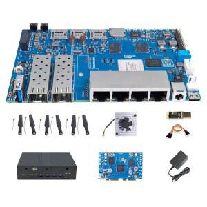 YOUYEETOO BANANA PI BPI R4 2개 슬롯 SFP 금속 GBE 개발 4개 RAM MT7988A 8GB 보드 WI FI 케이스 10GBE 패키지 라우터 포트 MEDIATEK EMMC 벌크