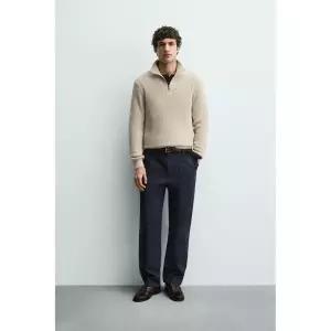 ZARA 펄 니트 지퍼 하이넥 스웨터 - 미디움 크림