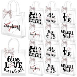 VICENPAL 손잡이가 달린 투명 야구 리본 테마 파티 휴일 간식 스포츠 선물 9CM 19 생일 PVC 12개 플라스틱 1인치 12세트 가방