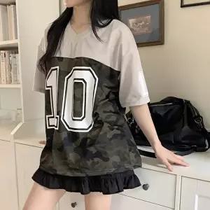 [옷자락]여자 여름 시원한 카모 배색 매쉬 브이넥 반팔티