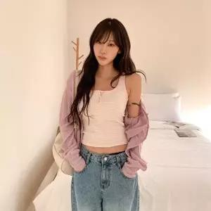 [옷자락]여자 면스판 슬림 크롭 캡내장 단가라 나시