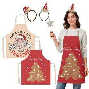 IMERAGO 크리스마스 앞치마 머리띠 4개 코스튬 주방 트리 성인용 산타 요리 축제 세트 파티 액세서리 셰프