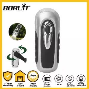 크랭크 라디오 등산 휴대용 재난 비상용 BORUiT LED 손전등 핸드 태양열 전원 비상 토치 야외 캠핑 하이킹