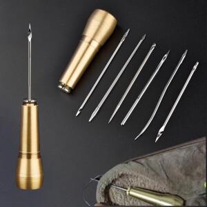 가죽 바느질 키트 DIY 송곳 바늘 구리 손잡이 세트 캔버스 텐트 신발 수리 도구 나일론 스레드