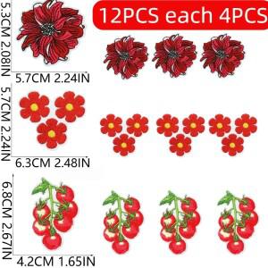 빨간 과일 모양 자수 패치 10/12개 세트  의류용 열접착