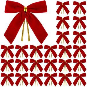 HEYTIMI 크리스마스 트리용 레드 스몰 간식 파티 공예 포장용 벨벳 데코 9CM 미니 웨딩 5인치 트위스트 가방 36개 리본 화환 선물 타이
