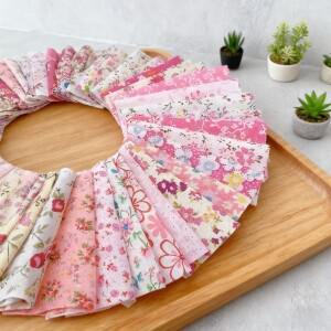 핑크 꽃무늬 바느질 사각형 직물 패치워크 퀼트 소재 발렌타인 데이 및 새해 DIY 수집 10x10cm