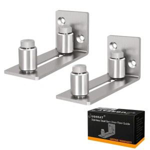 JUGREAT 스테인리스 스틸 슬라이딩 도어 가이드 바닥 장착, 최대 2 1/8인치 두께의 도어용 조절 가능한 롤러 벽 장착 가이드, 플러시 디자인(2팩)