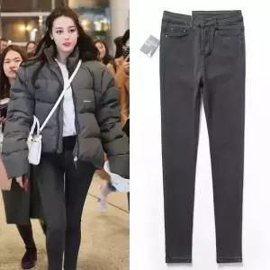 바지 동계 남자 검정 트렌디 스모크 그레이가을 스키니 허리 스키니핏 청바지 아이템 기모 8부 9부 HT4