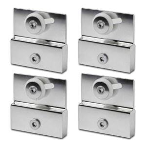 4개의 M 6054 샤워 도어 롤러, 3/4 u201D 휠 및 볼 베어링이 있는 상단 브래킷 롤러 어셈블리, 프레임 없는 슬라이딩 유리 도어를 위한 크롬 알루미늄 교체(1/4 두꺼운 유리)