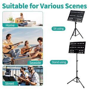 휴대용 호환 접이식 악보대 - 31-57인치 높이  기타 바이올린 합창단 악기에 호환한 가볍고  가방 포함