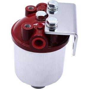 1세트 SHLPDFM 크롬 마감 레드 탑 싱글 포트 인라인 캐니스터 대형 연료 필터 프레임 3/8 NPT 입구 출구 레이싱 포드 랫 핫 스트리트 로드 SBC BBC용 10 마이크론