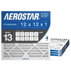 에어로스타 12x12x1 MERV 13 에어 필터, HVAC 용광로 필터 4팩 세트, 정전기 MPR 1500-1900 및 FPR 10 (실제 크기: 11 3/4 x 인치)