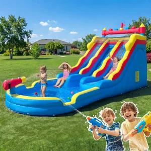 20피트 인플레이터 워터 슬라이드 스플래시 풀이 있는 뒷마당용 상업용 더블 캐논 실외 실내 습식 건식