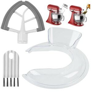 [미국배송] 3IN1 키친에이드 틸트 헤드 4.5-5QT 안전 주입 실드 스플래터 가드 실리콘 엣지 액세서리 및 부착물이 있는 평평한 비터 패들을 위한 충전 + 플렉스 브러시