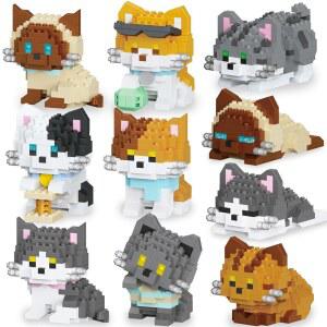 텐예 10팩 미니 빌딩 블록 고양이 세트, 키트 파티, 장난감, 인터록 브릭, DIY 동물 피규어 크리에이티브 생일 선물