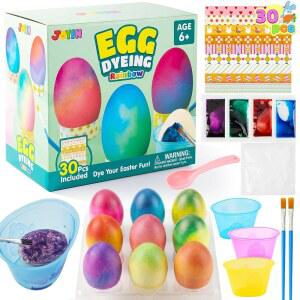 JOYIN 35 PCS 무지개 부활절 달걀 염색 장식 키트, 브러시로 타이 다이 재미를 위한 다양한 색상의 액체 염료, 아이들 활동을 DIY 색칠 세트, 테마 파티, 사냥 재미.