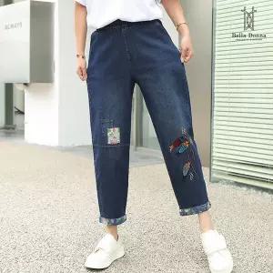 벨라도나 여성 캐주얼 레트로 자수 배기데님팬츠 청바지 사계절 엄마옷 Bon-2678