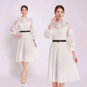 원피스 여사친 레이스 코사지 펀칭 벨트 원픽1