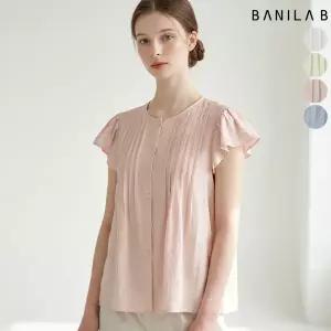 여성 프릴 캡소매 핀턱 블라우스