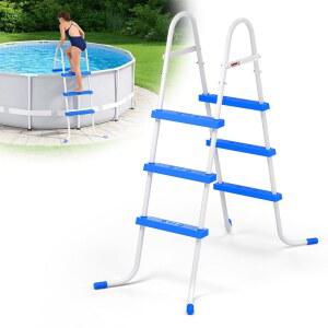 지상 수영장을 위한 REGMICS 헤비 듀티 스틸 프레임 수영장 사다리, 36인치 높이 3단계 양면 계단, 미끄럼 방지 고무 발 및 넓은 계단을 갖춘 450파운드 용량
