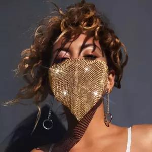 요비치 스파클리 라인스톤 메쉬 마스크 크리스탈 가면극 얼굴 파티 나이트클럽 레이브 마우스 커버 여성용