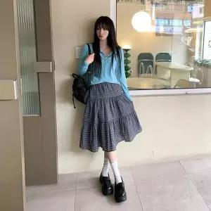 [하프클럽/셀러허브_여성트랜드패션]여자 데일리 코튼 체크 캉캉 스커트