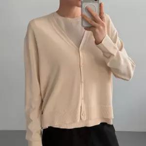 [옷자락] 여자 얇은 니트 브이넥 시스루 봄 커버업 긴팔 가디건