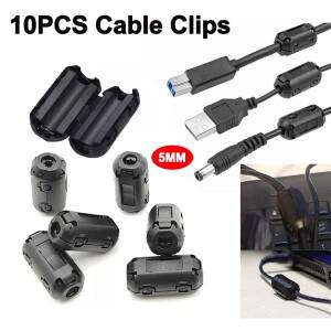 10PCS 5MM 페라이트 코어 클립 EMI 필터 케이블 노이즈 억제 오디오/비디오 전원 코드용 블랙